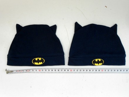 Детская синяя тонкая трикотажная шапочка Бетмен с ушками и логотипом Batman. В н. . фото 4