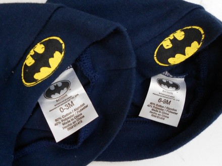 Детская синяя тонкая трикотажная шапочка Бетмен с ушками и логотипом Batman. В н. . фото 7