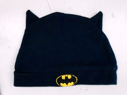 Детская синяя тонкая трикотажная шапочка Бетмен с ушками и логотипом Batman. В н. . фото 6