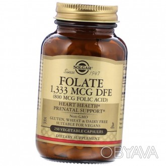 Фолиевая кислота Solgar Folate 1333 mcg DFE (Folic Acid 800 mcg) 250 caps, солга. . фото 1