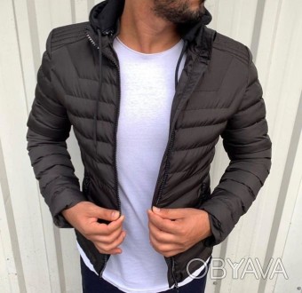 Артикул: pls 11Мужская стильная куртка со съёмным капюшоном чёрнаяМатериал: 100%. . фото 1