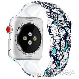Силиконовый ремешок с рисунком для Apple watch 38mm / 40mm (Серый/Точки). . фото 1