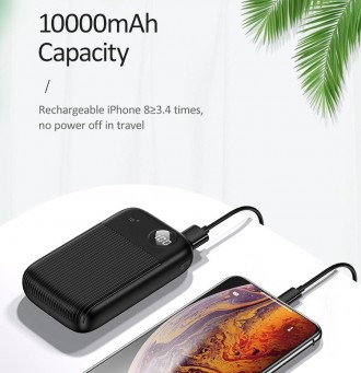  Power Bank Usams 10000 mAh имеет пластиковый корпус черного цвета из ударопрочн. . фото 4