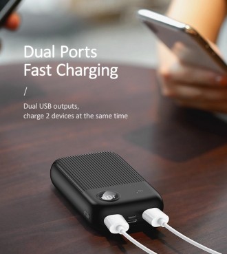  Power Bank Usams 10000 mAh имеет пластиковый корпус черного цвета из ударопрочн. . фото 3