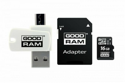 Карта памяти MicroSDHC 16GB UHS-I Class 10 Goodram + SD-adapter + OTG Card reade. Івано-Франківськ. фото 1 Карта памяти MicroSDHC 16GB UHS-I Class 10 Goodram + SD-adapter + OTG Card reade. Івано-Франківськ. фото 1