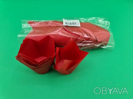 Тартолетка для кексов"Тюльпан Красный" 50*60/80 (100шт) ТЛ-150. . фото 1