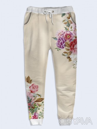 Красочные женские брюки Разнотравье с модным принтом. Яркие спортивные брюки для. . фото 1