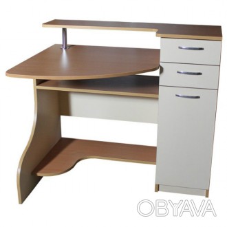 
Угловой стол с двумя выдвижными ящиками и шкафчиком с одной стороны и отсеком д. . фото 1