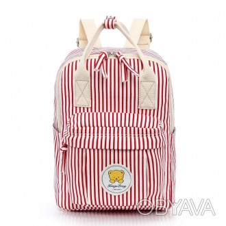 
Рюкзак в красную полоску для милых девочек изготовлен из хлопка высочайшего кач. . фото 1