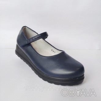 Лаконичные школьные туфельки глубокого синего цвета станут прекрасным выбором дл. . фото 1