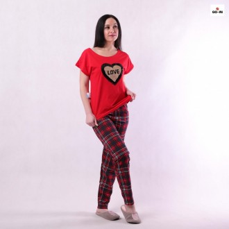 Женская пижама летняя для дома футболка со штанами "СЕРЦЕ" красная 42-54р.
Женск. . фото 2