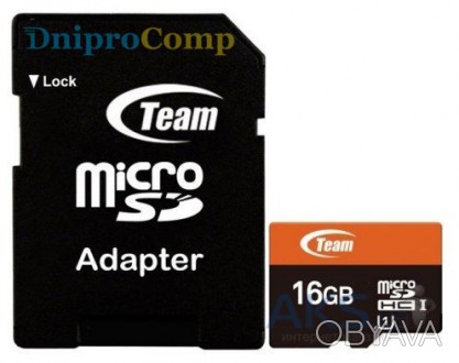 MicroSDHC 16GB UHS-I Class 10 Team + SD-adapter (TUSDH16GUHS03). . фото 1