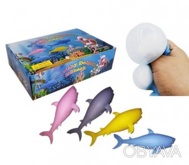 Уценка. (не товарный вид) Набор антистресс игрушек в виде акул. 4 цвета: розовый. . фото 1
