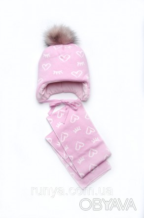 Шапка с шарфом зимняя для девочки ‘Амур’. Комплект из шапки и шарфа. Шапка зимня. . фото 1