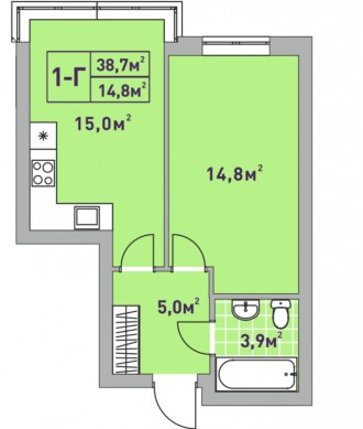 Однокімнатна квартира класичного планування, загальною площею 36.8 м2. 
Ваша вда. . фото 3