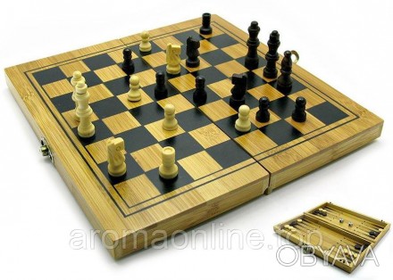 Нарды+шахматы+шашки бамбук (24х12 см). . фото 1