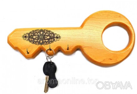 Ключница "Ключик" деревянная с тремя крючками для ключей.
Размеры: 27х12х2 см. . фото 1