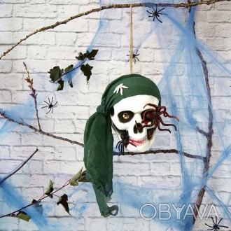 Череп готический корсар Крюк бутылочный зеленый №10058 - украшение на Хэллоуин и. . фото 1