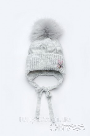 Зимняя детская теплая шапка для девочки ‘Абу’. Шапочка зимняя с помпоном из иску. . фото 1