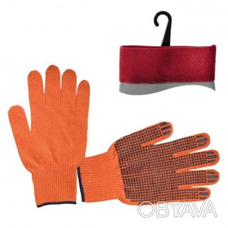 Перчатки х/б INTERTOOL SP-0131 трикотажные оранжевого цвета. На ладони нанесено . . фото 1