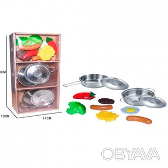 Набор игрушечной посуды YH2018-2A, сковородка, кастрюля, металл, продукты, в кор. . фото 1