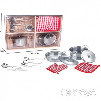 Набор игрушечной посуды YH2018-3C, кастрюли, кухонный набор, металл, прихватки, . . фото 1