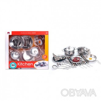 Набор игрушечной посуды 555-BX016, сковородка, кастрюли, кухонный набор, прихват. . фото 1