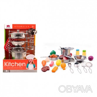 Набор игрушечной посуды 555-BX013, кастрюли, кухонный набор, подставка, прихватк. . фото 1