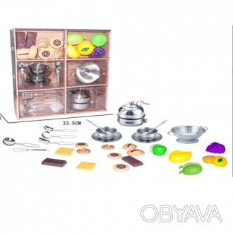 Набор игрушечной посуды YH2018-5D, чайный сервиз, дуршлаг, металл, сладости, фру. . фото 1
