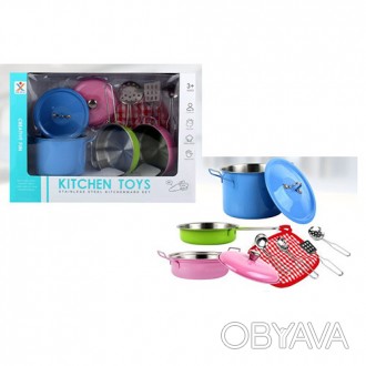 Набор игрушечной посуды 988-B8, кастрюля, сковородка, кухонный набор, металл, пр. . фото 1
