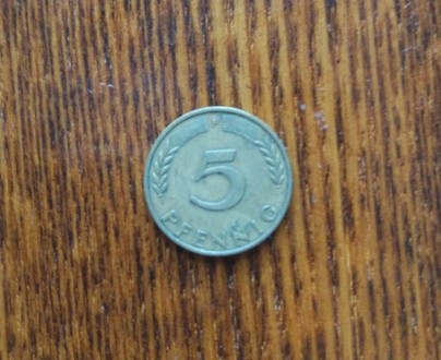 Монета 5 pfennig ФРГ 1966г. в отличном состоянии.. . фото 2