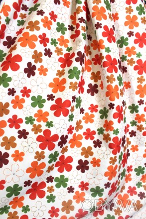 Ткань для штор разноцветные цветы коричневого оранжевого красного и зеленого цве. . фото 1