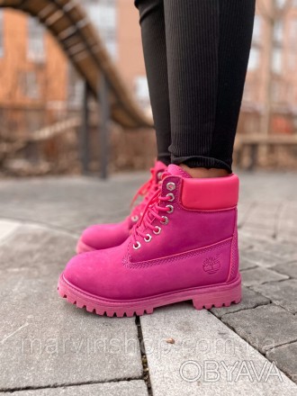 Женские ботинки розовые зимние Timberland (03967)