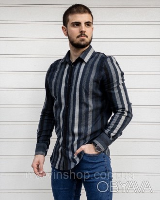 
Рубашка мужская синяя в полоску с длинным рукавом повседневная Cell
Рубашка в п. . фото 1