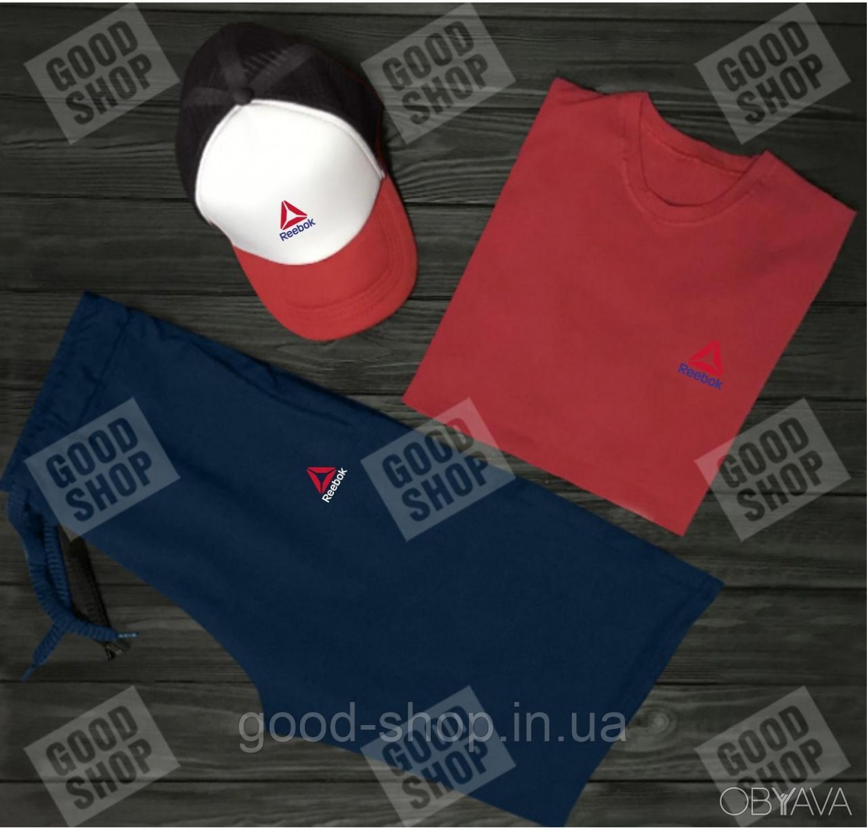 ᐈ Мужской костюм тройка кепка футболка и шорты Рибок (Reebok), летний ...