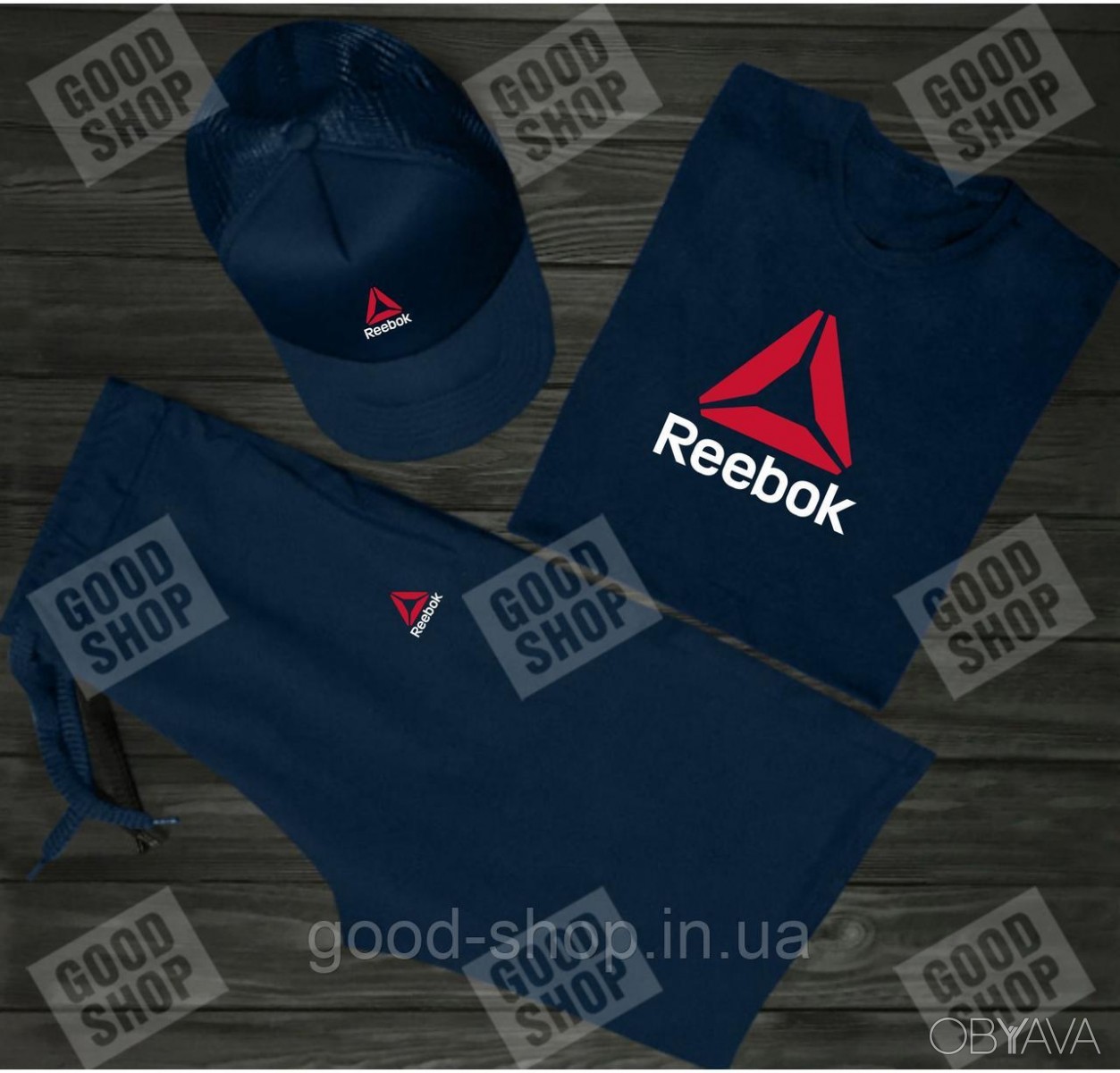 ᐈ Мужской костюм тройка кепка футболка и шорты Рибок (Reebok), летний ...