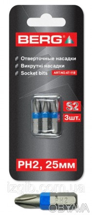 Отверточные насадки S2 в блистере PH2х25 мм, 3 шт, код 747-118, Отверточные наса. . фото 1