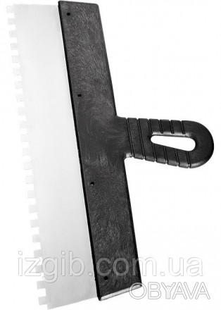 Шпатель из нержавеющей стали, 100 мм, зуб 4х4 мм, пластмассовая ручка СибрТех 85. . фото 1