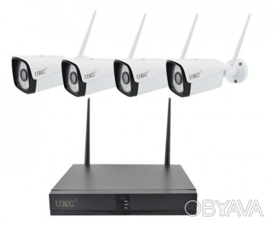 Комплект видеонаблюдения беспроводной DVR KIT CAD Full HD UKC 8004/6673 Wi-Fi 4c. . фото 1