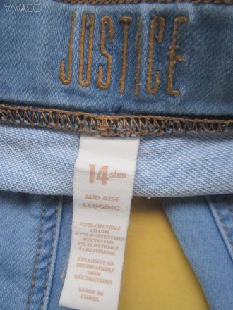 Леггинсы, джинсы  в сердечках с паеток, Justice, девочкам  на 12-14 лет.
Талия . . фото 3