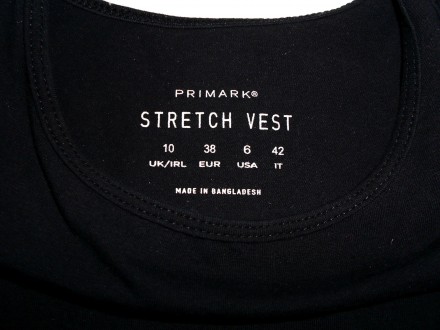 Черная  майка  Primark Stretch Vest  Made in Bangladesh 
Размер:  UK 10   EUR 3. . фото 4