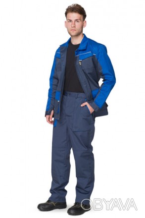 Летний костюм рабочий мужской состоит из куртки и брюк, основной цвет т/синий, о. . фото 1