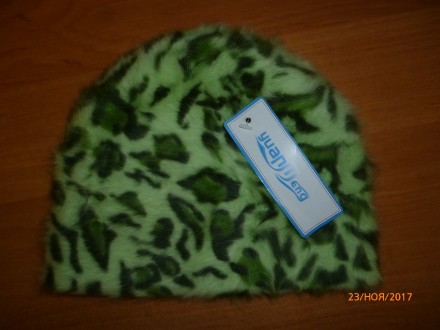 Предлагаю новую шапку из ангоры. Цвет зелёный леопард. Размер 48-52. Очень мягка. . фото 2