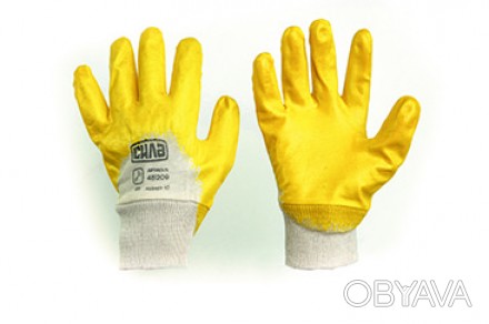 Перчатки с нитриловым покрытием р10 (желтые с хеддером). . фото 1