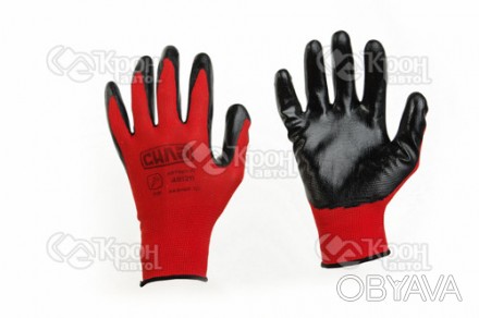 Перчатки с нитриловым покрытием р10 (красн+черн манжет). . фото 1