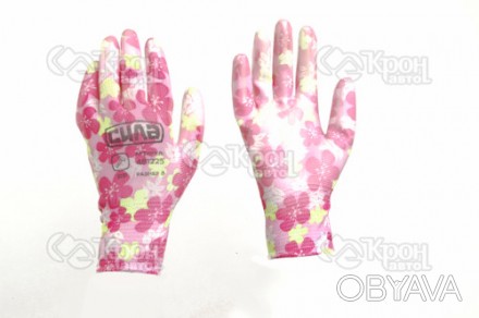 Перчатки с Полиуретановым покрытием р8 (цветные садовые манжет). . фото 1