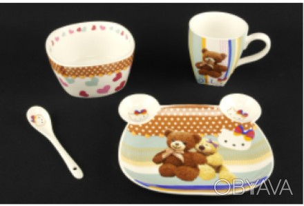 Набор посуды детский керамический А-Плюс 401 включает в себя : тарелка десертная. . фото 1