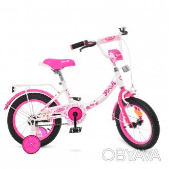 Велосипед детский PROF1 14д. Y1414 (1шт) Princess,бело-малинов.,свет,звонок,зерк. . фото 1