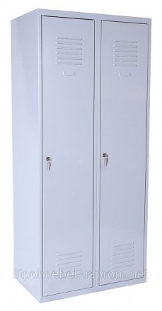 Двухдверный металлический гардеробный шкаф разборной конструкции, имеет 2 отделе. . фото 2