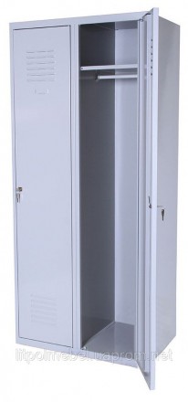 Двухдверный металлический гардеробный шкаф разборной конструкции, имеет 2 отделе. . фото 4